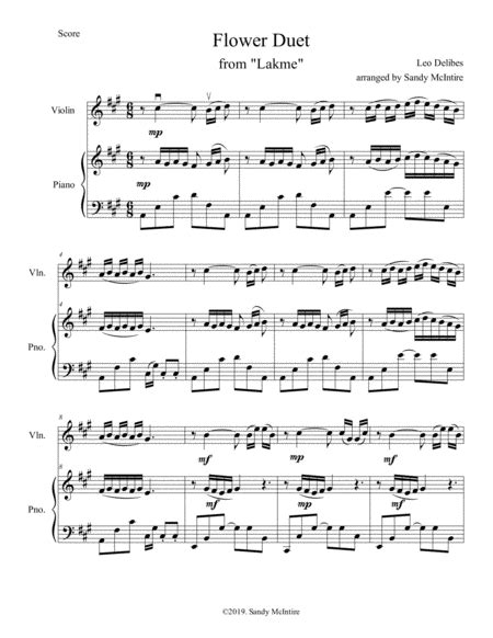 Flower Duet From Lakme Arr Sandy Mcintire By Leo Delibes Sheet Music For Violin And Piano At