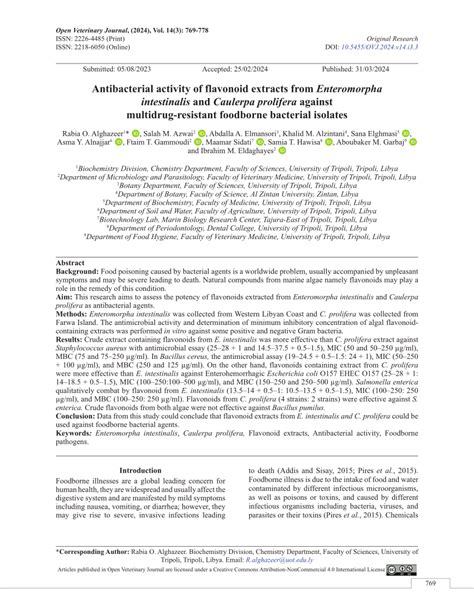 PDF Antibacterial Activity Of Flavonoid Extracts From Enteromorpha