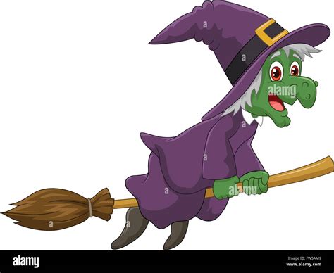 Cartoon witch riding broomstick hi-res stock photography and images - Alamy