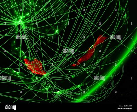 Malaysia On Green Model Of Planet Earth With Network At Night Concept