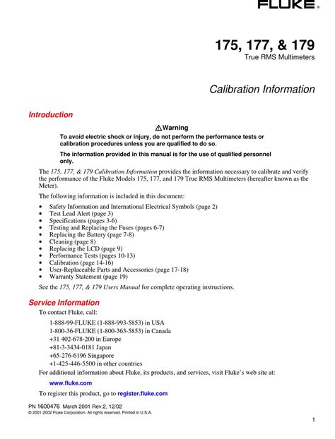 FLUKE 175 CALIBRATION INFORMATION MANUAL Pdf Download | ManualsLib