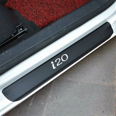 For Hyundai I20 Car Door Sill Protector Scuff Plate Stickers Door Threshold Plate 4d Carbon