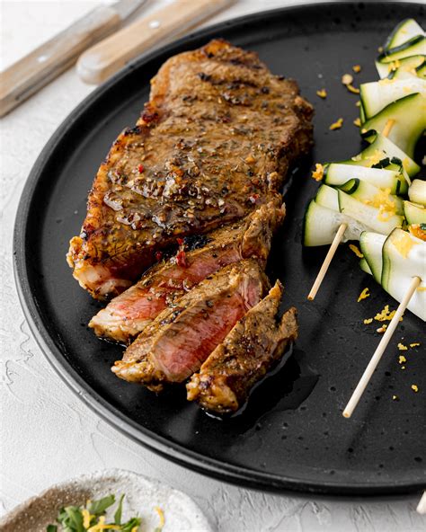 Marinated Steak with Lemon Garlic Zucchini Ribbon Skewers — Natural