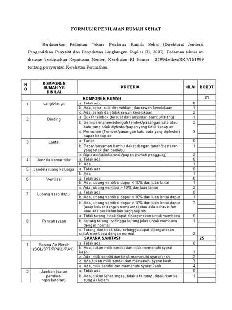 Formulir Penilaian Rumah Sehat Pdf