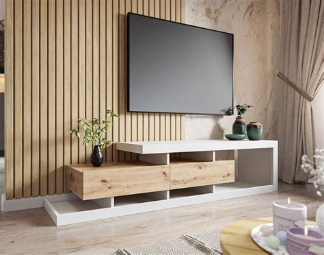 Olga Meuble TV Bois Et Blanc 198 Cm Style Scandinave