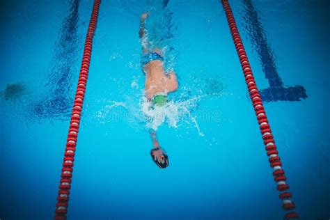 Freestyle Swimmer in a Training Practising Swimming Technique in the ...