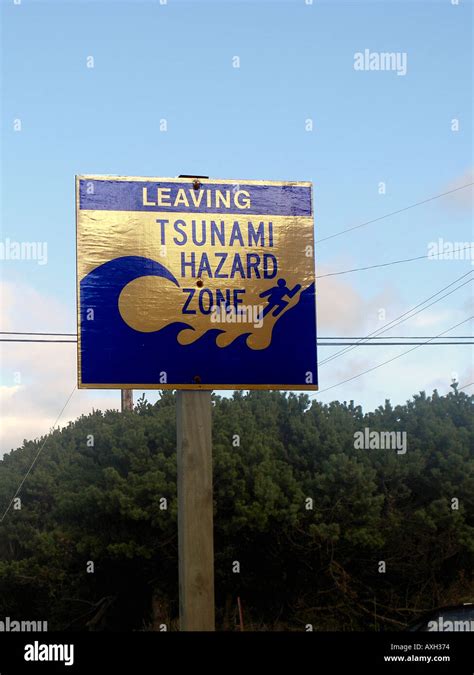 Tsunami Warning Signs Along U S Highway 101 On The Oregon Coast Caution