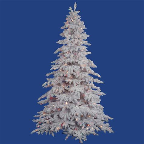 Vickerman Pre-Lit 7.5' Flocked White Spruce Artificial Christmas Tree ...