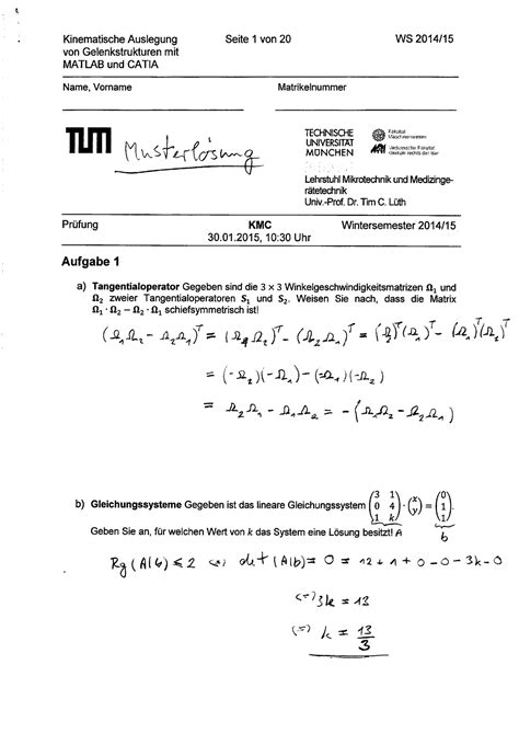 Musterlösung Prüfung WS1415 Kinematische Auslegung von