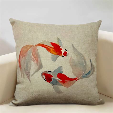 Koi Fish Cushion Cover Art Pillow Cover Throw Pillow Case Square Sofa