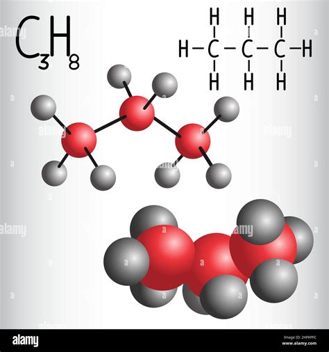 Chemical Formula And Molecule Model Of Propane C3H8 Vector