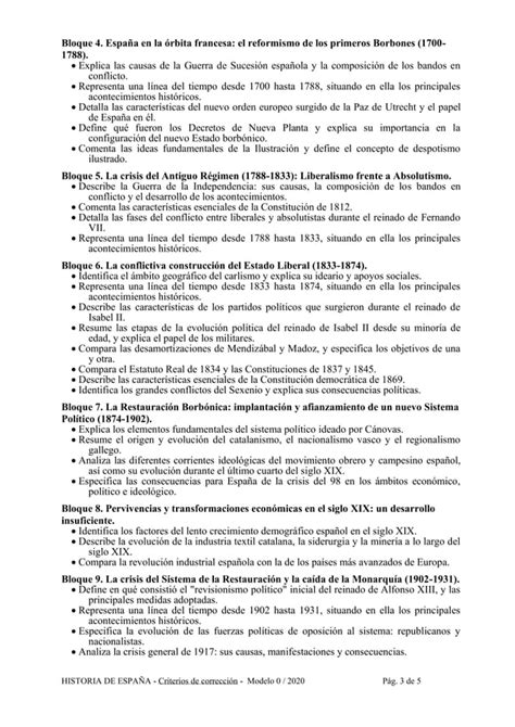 Historia De España En Cyl Ebau 2020 Criterios De Corrección Pdf