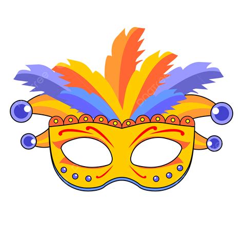 Máscara De Carnaval Amarilla Con Plumas De Colores PNG dibujos