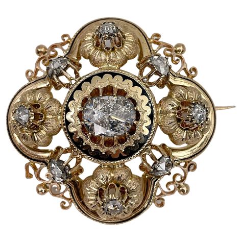 Georgian Enamel Rose Cut Diamond Gold Brooch At 1stDibs Georgian