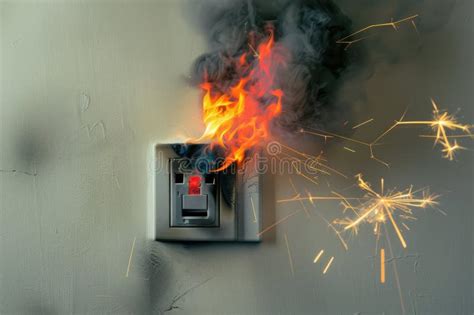 Electrical Malfunction Scene Depicts A White Power Outlet With Red