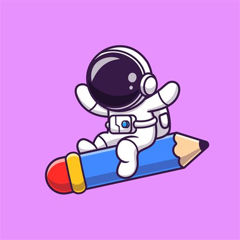 Cute Astronaut Flying With Pencil Rocket Cartoon Vector Icon