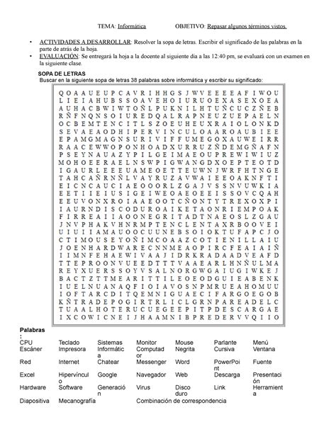 Sopa De Letras Informatica Tema Inform Tica Objetivo