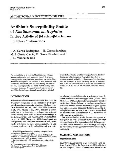 PDF Antibiotic Susceptibility Profile Of Xanthomonas Maltophilia In