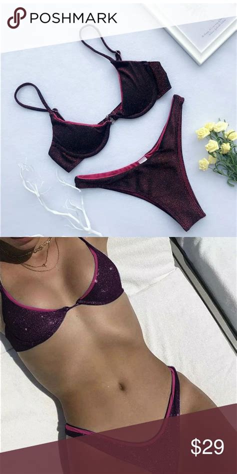 Purple Red Sequin Bikini Set Sequin Bikini Bikini Set Bikinis