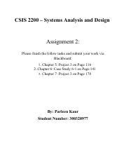 Assignment 2 Parleen Kaur Pdf CSIS 2200 Systems Analysis And