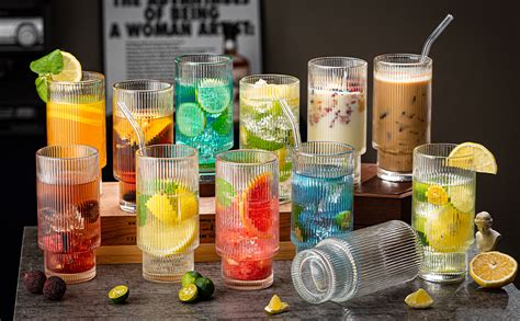 Wookgreat Drinking Glasses 16oz Origami Style Glass Cups With Straw 12 Pcs