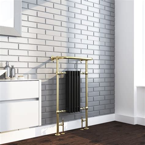 Oxford Towel Radiator Brushed Brass Frame Black Columns 963