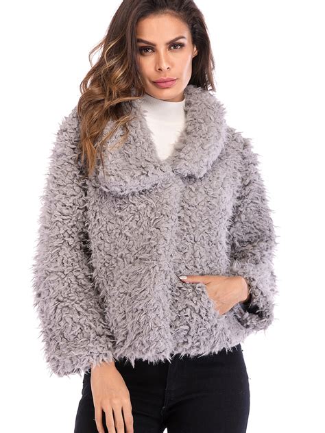 Sayfut Womens Faux Fur Jacket Shaggy Jacket Winter Fleece Coat Outwear Shaggy Shearling Jacket