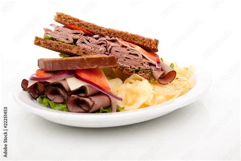 Roast beef sandwich on rye bread Stock Photo | Adobe Stock