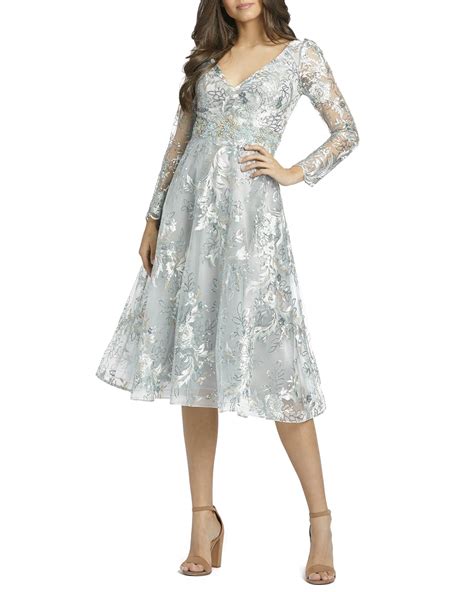 Mac Duggal Sequin Embellished Long Sleeve Midi Dress Neiman Marcus