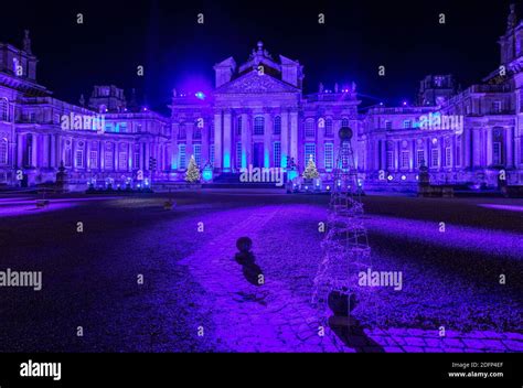 Blenheim Palace illuminated for Christmas as part of the Blenheim Christmas lights trail Stock ...