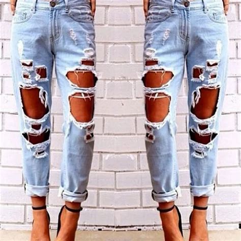 Jeans Women Demin Pants Sexy Ripped Jeans Summer Big Holes Washed Casual Slim Jeans Women Pants