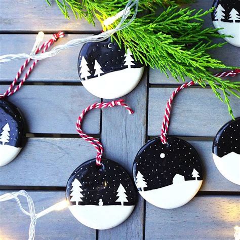 Handmade Ceramic Ornament With Snowy Night Silhouette Etsy Ceramic