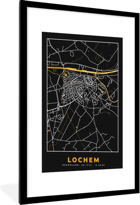 Fotolijst Incl Poster Lochem Plattegrond Kaart Black En Gold