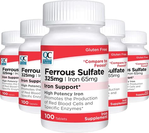 Quality Choice Iron 65 Mg 325 Mg Ferrous Sulfate High Potency Iron Support