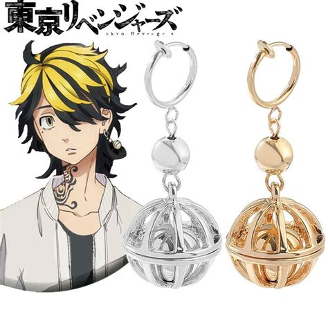 Tokyo Revengers Anime Fashion Earrings Golden Silver Bell Ear Clip