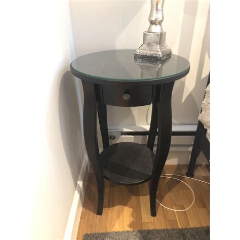 Ikea Glass Top Black Bedside Table - AptDeco