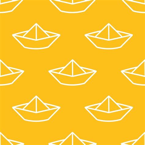 Premium Vector Yellow Seamless Pattern With White Outline Origami Boat