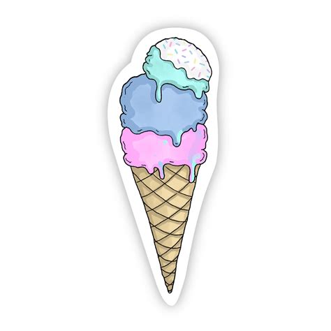 Multicolor Ice Cream Cone Sticker Summer Vibes Summer Sticker Vinyl