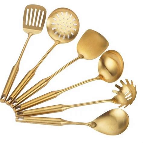 Hot Stainless Steel Kitchen Tools Soup Spoon Turner Tong Kitchen Accessories Gold Cooking Set At