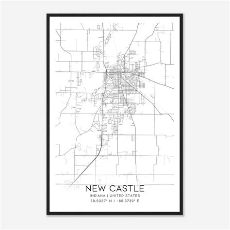 New Castle Indiana Map Poster, Modern Home Decor Wall Art Print