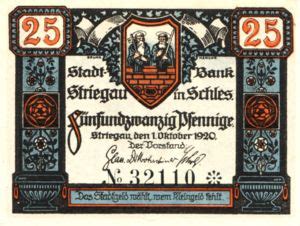 Banknote Pfennige German Notgeld Striegau Gra S A Tie