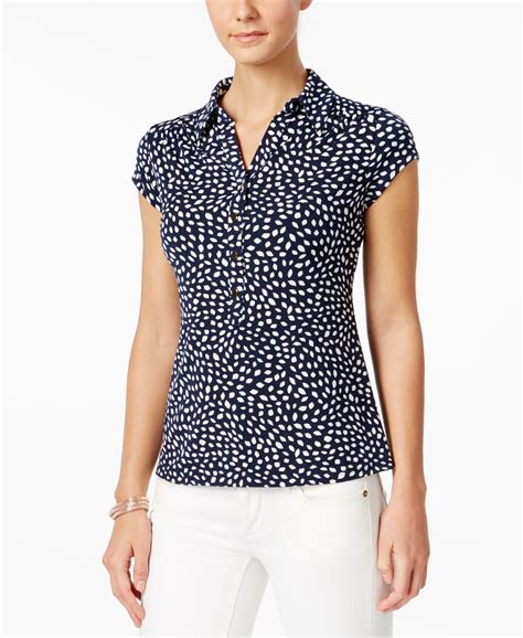 Charter Club Print Polo Top Created For Macys Macys Tops Short Sleeve Blouses Women