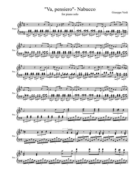 Va Pensiero Nabucco Sheet Music For Piano Solo