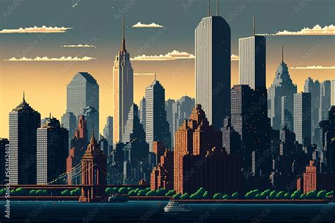 New York City landscape, 32-bit pixel art, high resolution "AI" Stock Illustration | Adobe Stock