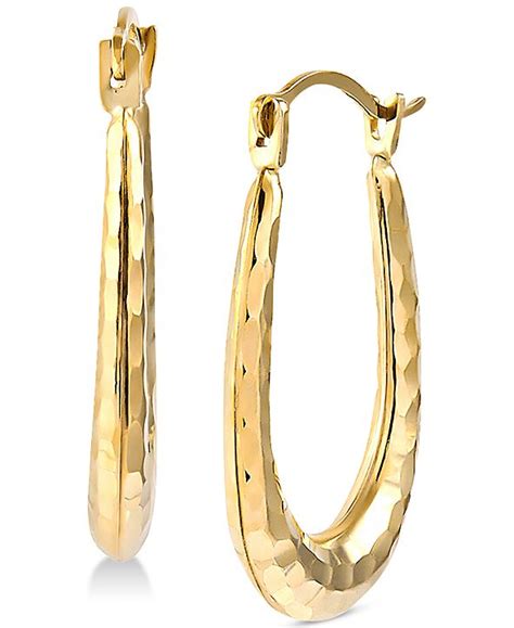 Macys Hammered Oval Hoop Earrings In 14k Gold And Reviews Earrings Jewelry And Watches Macys