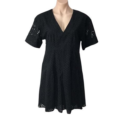 Seed Heritage Womens Size 8 Black Broderie Anglaise Short Sleeve Dress S