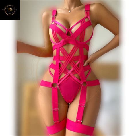 One Piece Body Suit Cosplay Lingerie Set Women Bandage Bra Dress