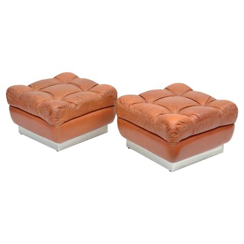 Mid Century Leather Ottoman Stool Pair At 1stdibs