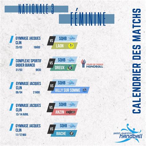 Calendrier Saint Quentin Handball