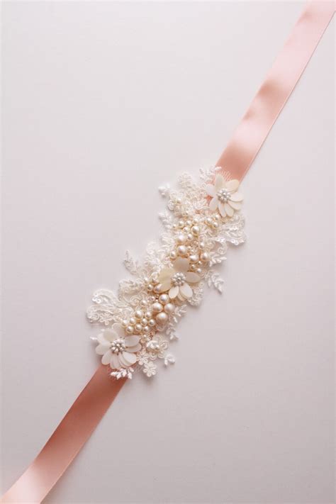 Dusky Pink Bridal Sash Wedding Sash With Flowers Pearl Etsy